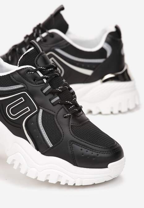 Sneakerși Negri Platforma Talpă Groasă Inserții Colorate Ornament Metalic Paussa 5