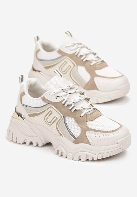 Sneakers Bej Platforma Talpă Groasă Inserții Colorate Decorație Metalică Paussa 4