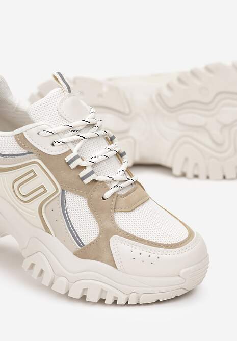 Sneakers Bej Platforma Talpă Groasă Inserții Colorate Decorație Metalică Paussa 5