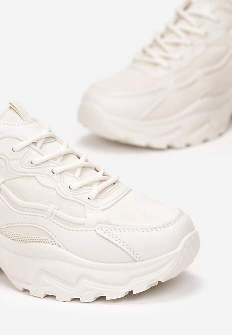 Beżowe Płaskie Sznurowane Sneakersy na Grubej Podeszwie Derry 5