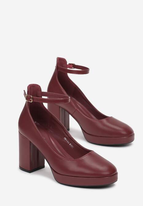 Burgundy Jenolite Pantofi cu Cataramă la Glezna cu Toc Înalt Rayisa 4