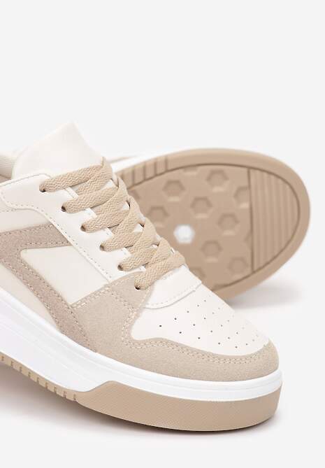 Sneakers bej cu talpă groasă cu șireturi și cusături Mailey 5
