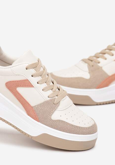 Sneakers Bej Închis cu Talpă Groasă Șireturi și Cusături Mailey 5