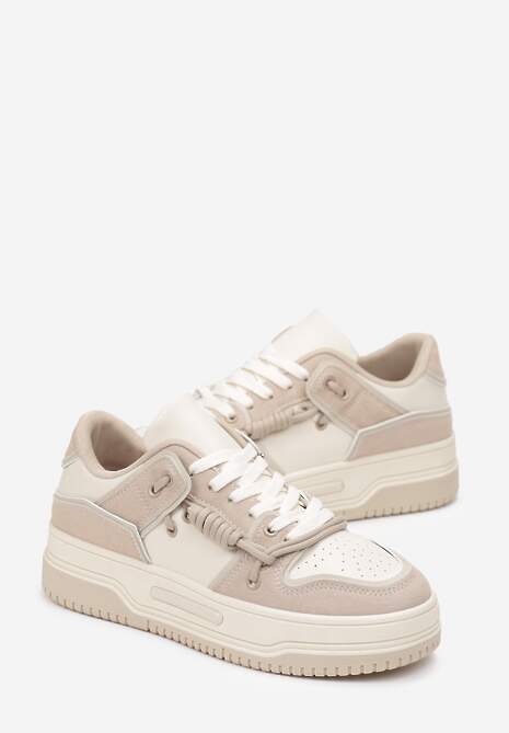 Beżowe Płaskie Sneakersy na Grubej Podeszwie z Podwójnym Sznurowaniem Eliannah 4