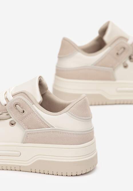 Beżowe Płaskie Sneakersy na Grubej Podeszwie z Podwójnym Sznurowaniem Eliannah 5