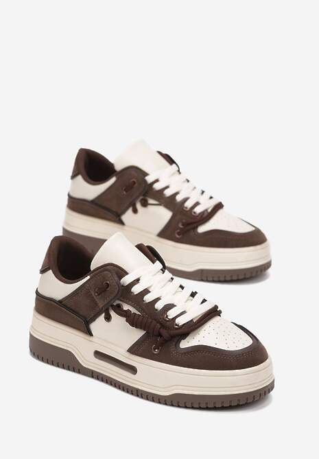Brązowe Płaskie Sneakersy na Grubej Podeszwie z Podwójnym Sznurowaniem Eliannah 4