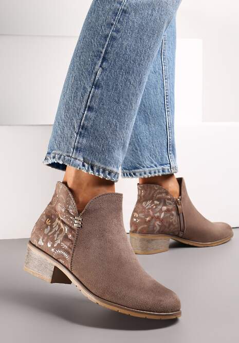 Cizme maro deschis stil cowboy cu imprimeu toc mic Kazams
