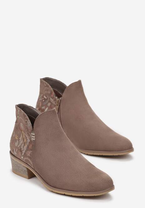 Cizme maro deschis stil cowboy cu imprimeu toc mic Kazams 4