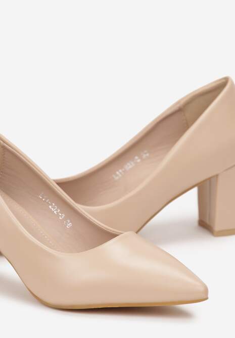 Beżowe Czółenka na Słupku ze Szpiczastym Noskiem Olfrida 5