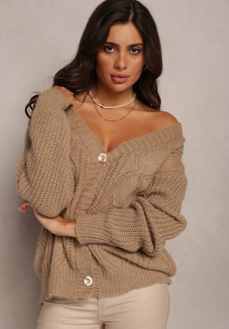 Pulover bej deschis oversize cu împletitură împletită Lotter 4