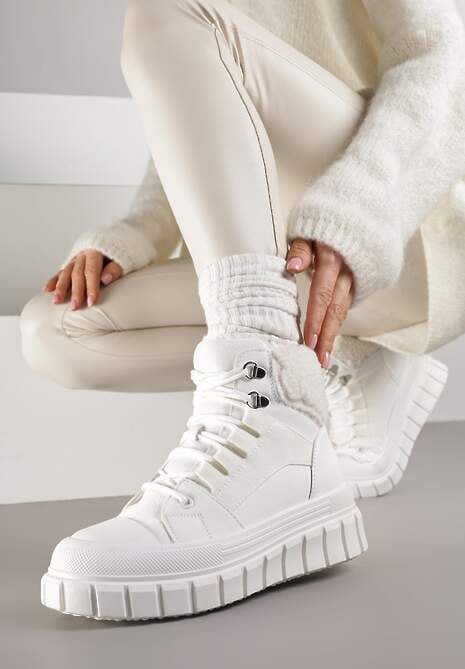 Białe Botki na Grubej Podeszwie z Futerkiem Nemda 4