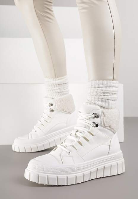 Białe Botki na Grubej Podeszwie z Futerkiem Nemda 5