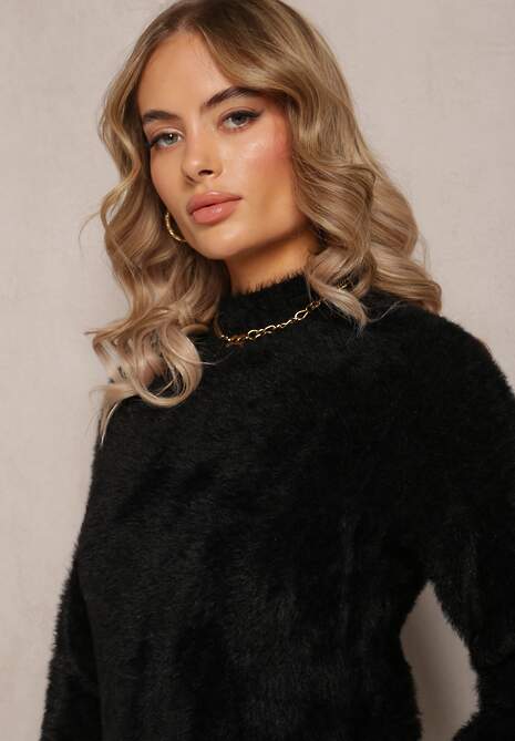 Pulover Tricot Negru Cu Fir Lung Și Guler Înalt Christiam 5