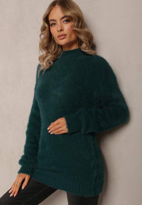 Verde Închis Pulover Tricotat cu Fir Lung și Guler Înalt Christiam 4