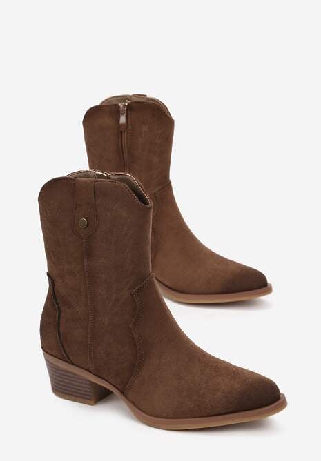 Cizme Maro Cowboy cu Broderie Delicată Verticale 4