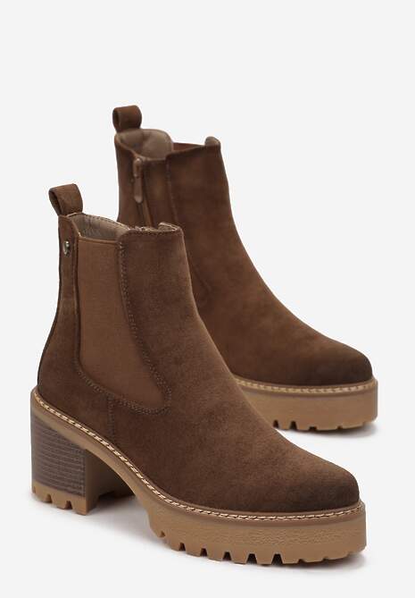 Botine maro din imitație de piele întoarsă cu toc jos și platformă Jaxston 4