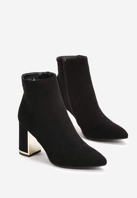 Botine negre cu fermoar din imitație de piele întoarsă cu toc bloc Heike 4