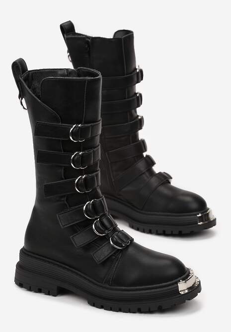Botine Negre Plate Talpă Groasă Fermoar Curele Ajustabile Rimske 4