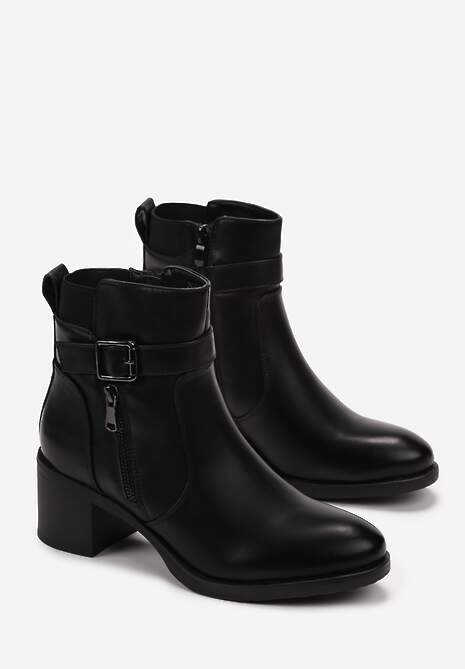 Botine negre cu fermoar și cataramă decorativă pe toc pătrat Manuelles 4