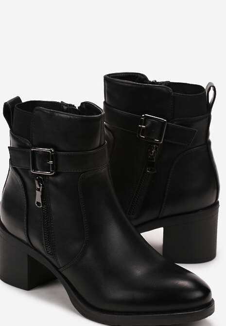Botine negre cu fermoar și cataramă decorativă pe toc pătrat Manuelles 5