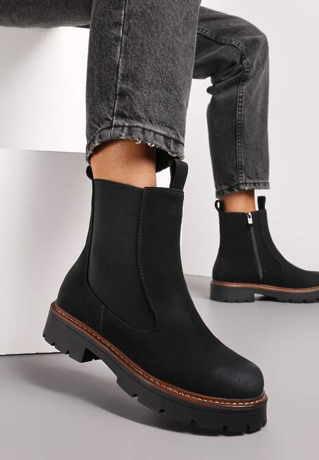 Botine Negre din Imitație de Catifea pe Talpă Groasă Sarel