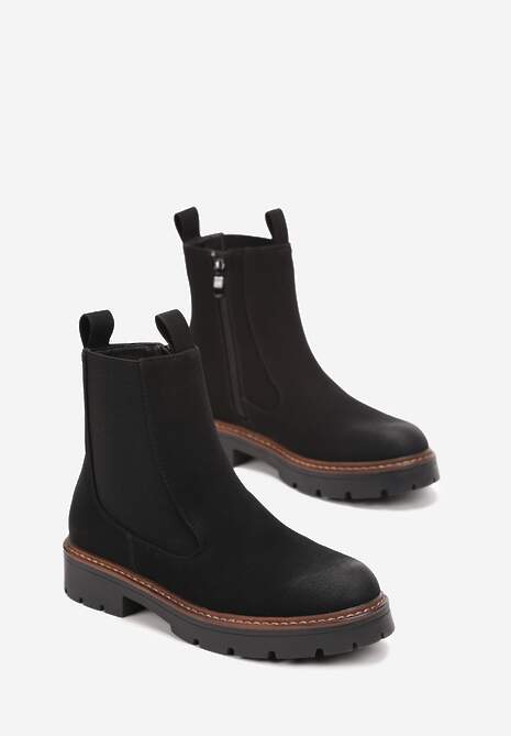 Botine Negre din Imitație de Catifea pe Talpă Groasă Sarel 4
