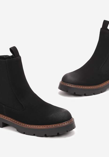 Botine Negre din Imitație de Catifea pe Talpă Groasă Sarel 5