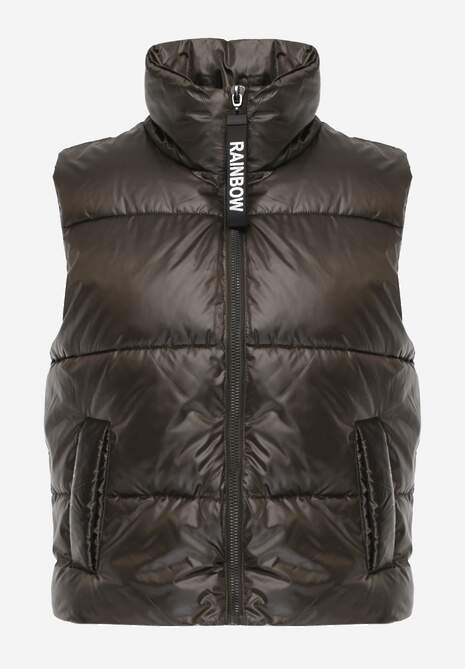 Verdeață Închisă Matlasată Vestă cu Guler Larg Cerissa 6