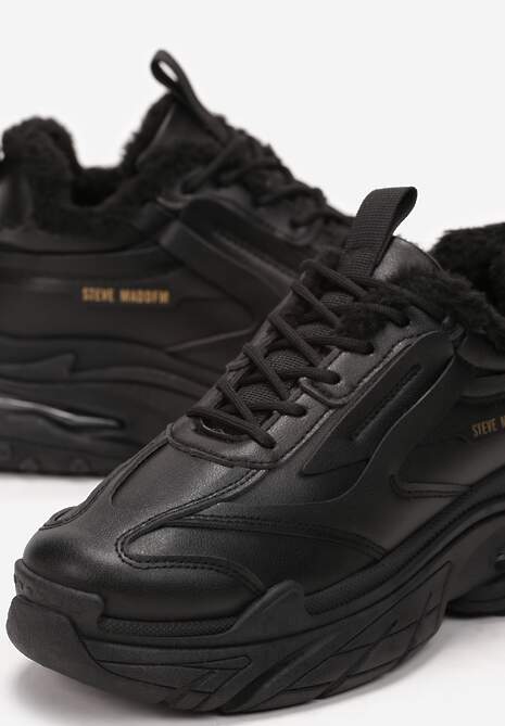 Sneakerși Negri cu Șireturi pe Talpă Groasă din Piele Ecologică Fadora 5