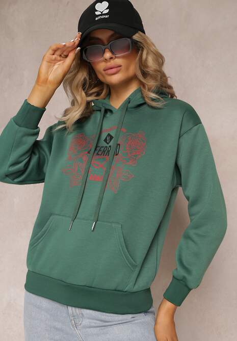 Bluză Verde la Modă cu Imprimeu și Glugă Decorată cu Imprimeu Arinalu 4