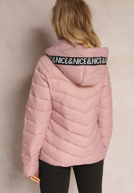 Różowa Jednolita Kurtka z Pikowaniem Kieszeniami i Suwakiem oraz Kapturem Sassana 4
