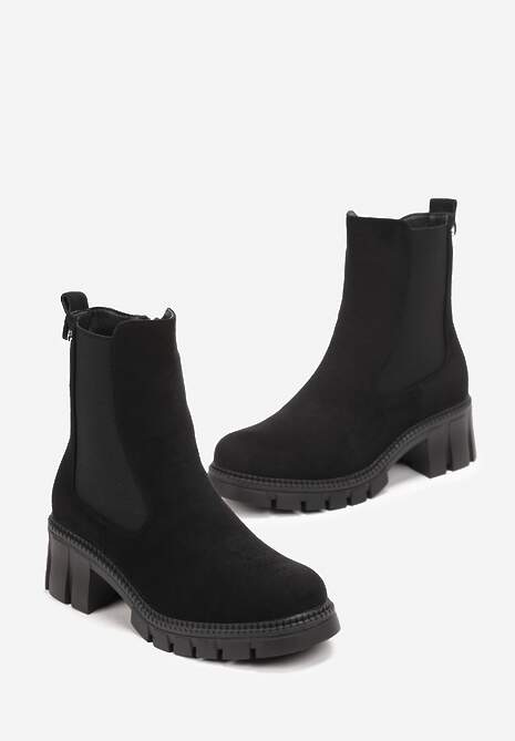 Botine Negre cu Toc Bloc și Inserție Elastică Illiria 4