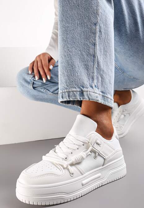 Sneakers Albi cu Șiret Dublu pe Talpă Groasă Ralholena