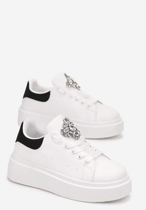 Biało-Czarne Sneakersy na Grubej Podeszwie z Kryształkami Seraffina 4