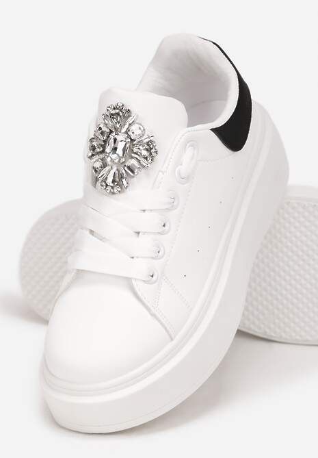 Biało-Czarne Sneakersy na Grubej Podeszwie z Kryształkami Seraffina 5