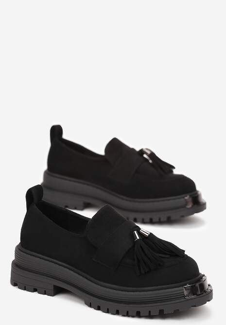 Czarne Mokasyny na Platformie Ozdobione Chwostami Abelit 4