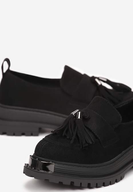 Czarne Mokasyny na Platformie Ozdobione Chwostami Abelit 5