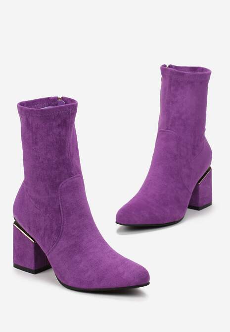 Fioletowe Botki na Obcasie z Wycięciem i Metaliczną Wstawką Melisandra 4