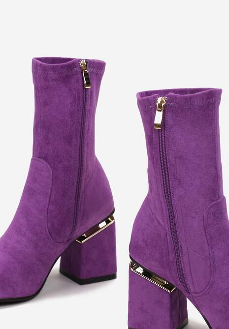 Fioletowe Botki na Obcasie z Wycięciem i Metaliczną Wstawką Melisandra 5