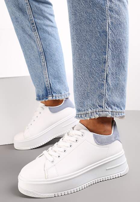 Sneakers Alb-Bleumarin pe Platformă cu Legare Misganella
