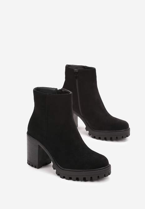 Czarne Klasyczne Botki na Słupku i Niskiej Platformie Niaves 4