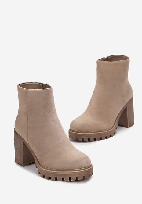 Botine bej închis clasice cu toc bloc și platformă joasă Niaves 4
