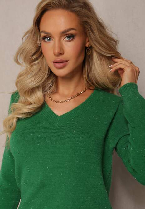 Zielony Dzianinowy Sweter z Metaliczną Nitką Kirrelle 5