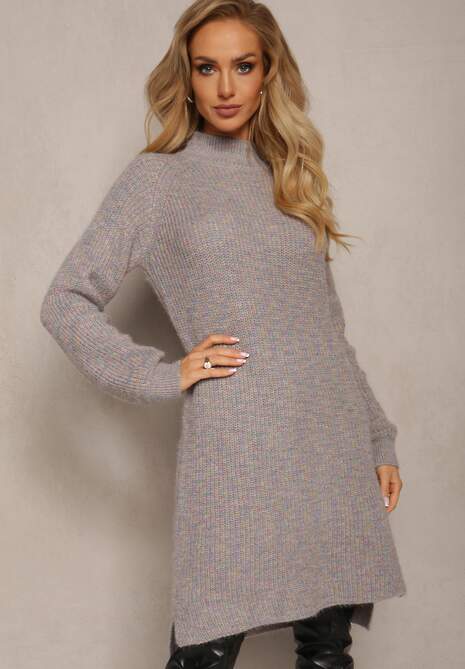 Rochie pulover gri mini din tricot moale Orla 4