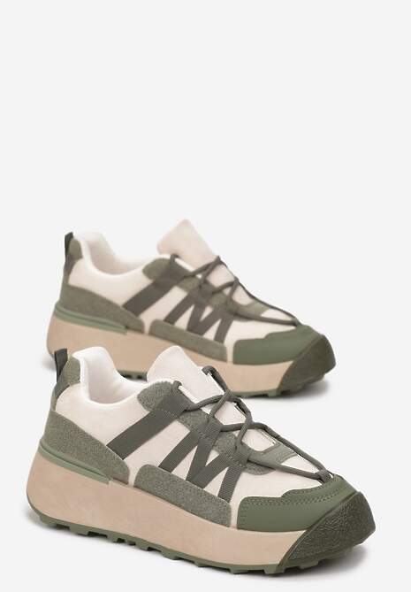 Zielone Sznurowane Płaskie Sneakersy z Kolorowymi Wstawkami z Ekoskóry Wonise 4