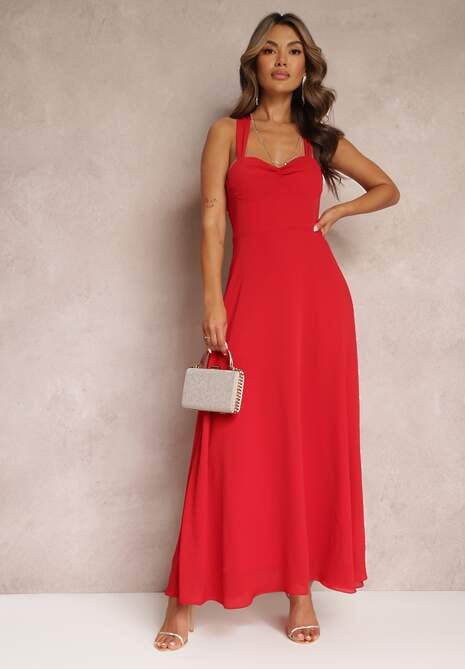 Rochie de Cocktail Roșie Cloș Malori cu Spatele Gol 5