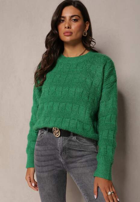 Pulover Verde Relaxat din Tricot Moale Misgannis 4