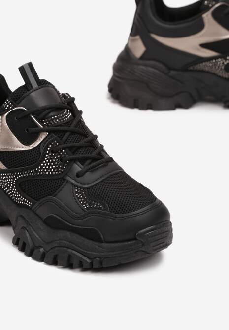 Sneakers Negri cu Talpă Groasă și Pietre Strass Wintale 5