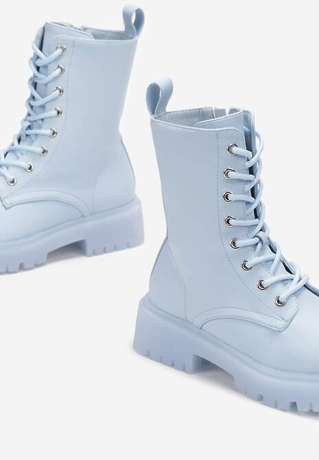 Jasnoniebieskie Sznurowane Botki Workery Nisele 5