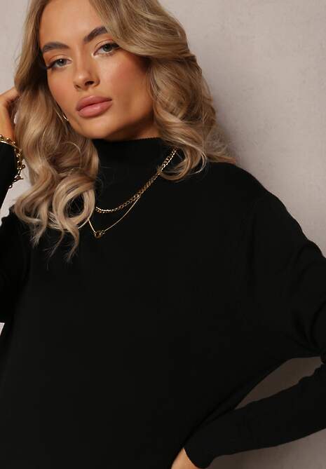 Czarna Sweterkowa Sukienka Midi z Golfem Elsames 5